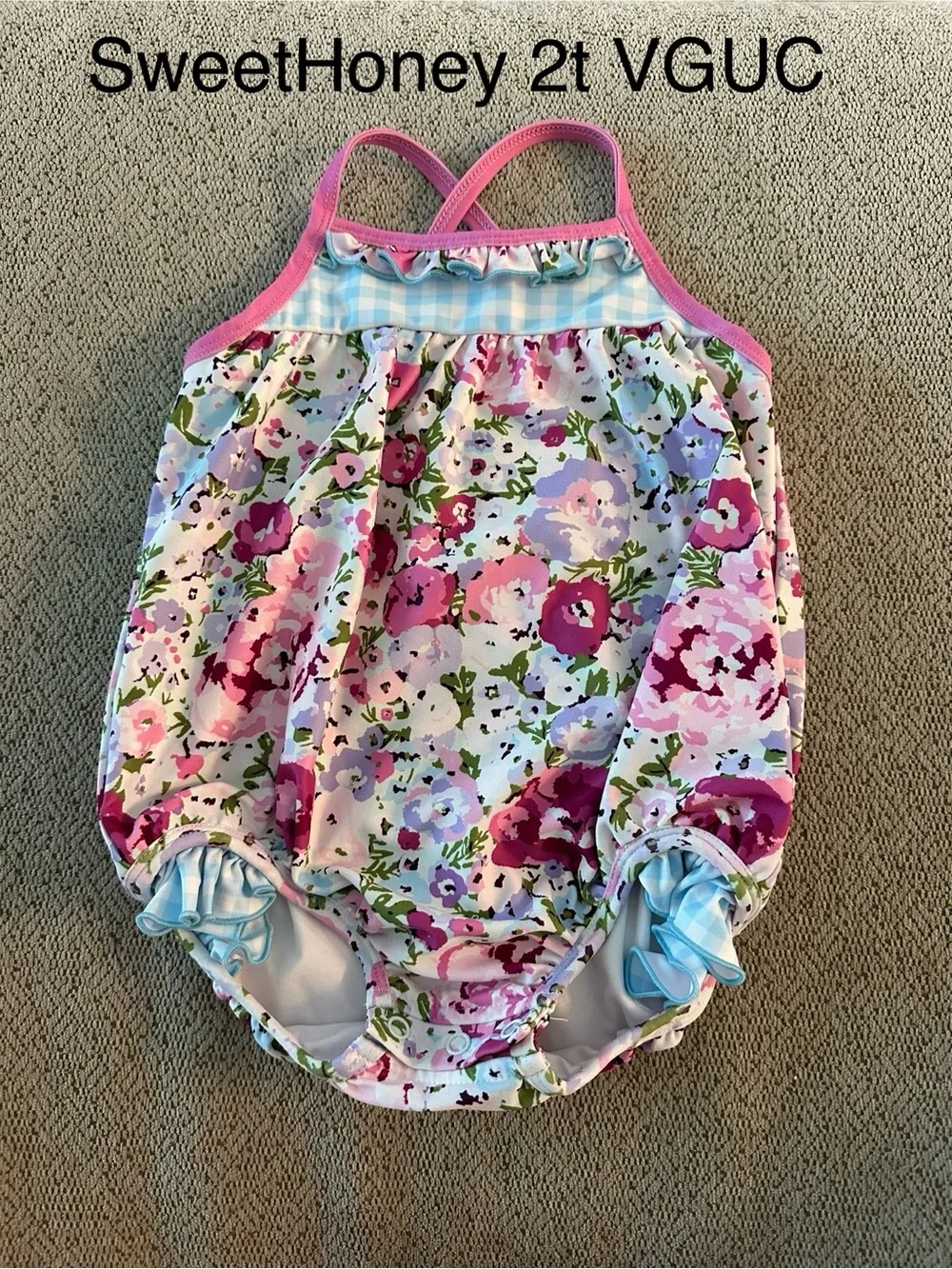 SweetHoney Girls Floral One-Piece Swim - Pink, Purple, Blue, Green